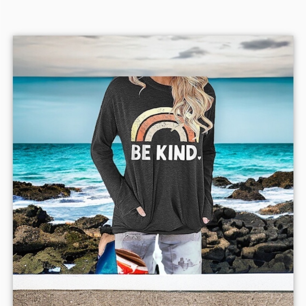 FuyxxmerBe Kind rainbow Sweatshirt with Pockets-like newSz M-L☀️Lake life!​​ - Picture 3 of 14